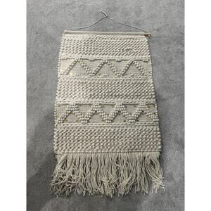 Large Handwoven Tapestry w/ Fringe Home Decor Boho Farmhouse Morracan Cream Gold